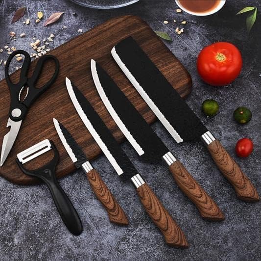 Marco Almond Marco Almond 6 Pieces Professional Kitchen Knives SetHigh Carbon Steel Forged Kitchen Knife SetBBQ Meat Knives for CookingSharp Chef Knife Set for Chef Cooking Paring Cutting SlicingWOODAN  - Image 1