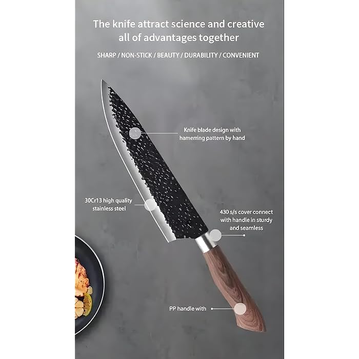 Marco Almond Marco Almond 6 Pieces Professional Kitchen Knives SetHigh Carbon Steel Forged Kitchen Knife SetBBQ Meat Knives for CookingSharp Chef Knife Set for Chef Cooking Paring Cutting SlicingWOODAN  - Image 5