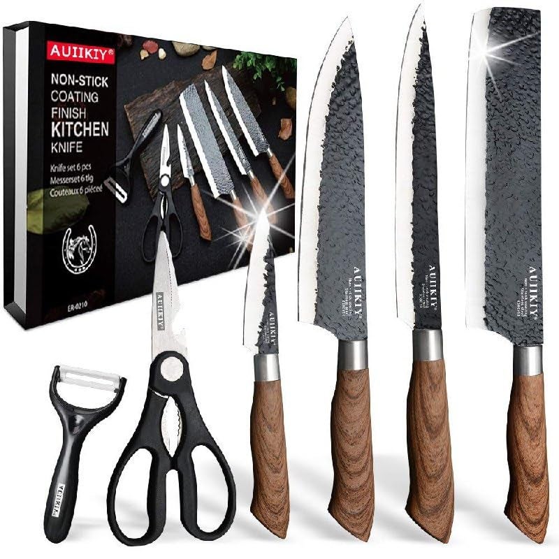 Marco Almond Marco Almond 6 Pieces Professional Kitchen Knives SetHigh Carbon Steel Forged Kitchen Knife SetBBQ Meat Knives for CookingSharp Chef Knife Set for Chef Cooking Paring Cutting SlicingWOODAN  - Image 3