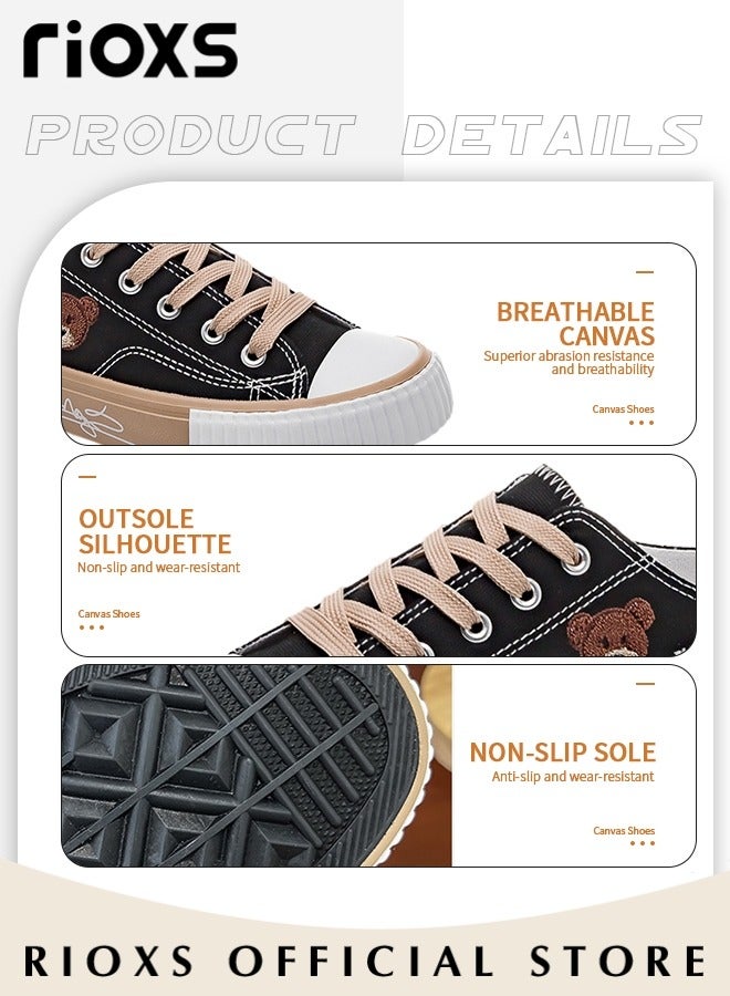 RIOXS Women's Mules, Canvas Low Top Sneakers, Classic Lace-up Backless Shoes, Lightweight Walking Shoes for Female, Fashionable Close Toed Flat Sandals, Comfortable Ladies Slip-ons, Versatile Clogs for Women, Canvas Mules Perfect for All Seasons, Worn with Skirts Jeans and Casual Wear - Image 5