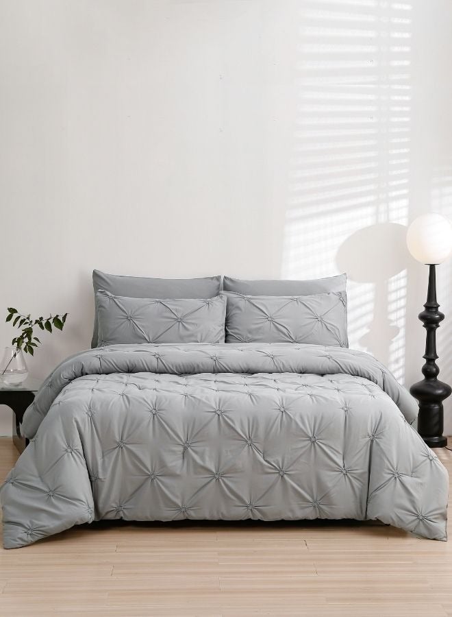 لونا هوم طقم لحاف مقاس كينج، طقم سرير مفرش 6 قطع، مطيات بينتك، لون رمادي. - Image 3
