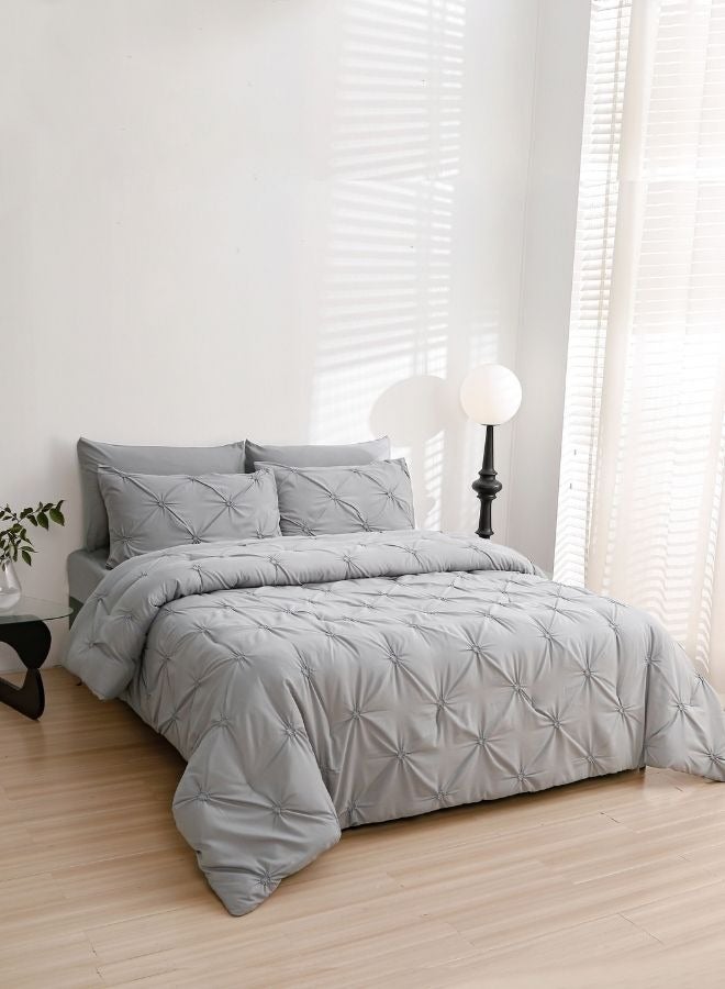 لونا هوم طقم لحاف مقاس كينج، طقم سرير مفرش 6 قطع، مطيات بينتك، لون رمادي. - Image 5