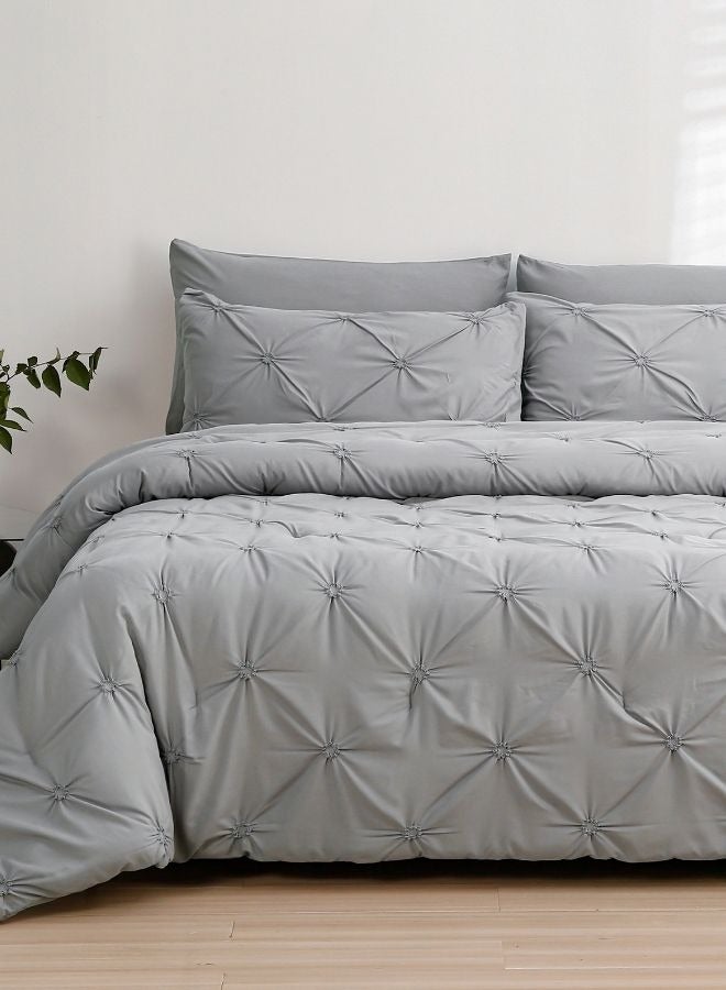 لونا هوم طقم لحاف مقاس كينج، طقم سرير مفرش 6 قطع، مطيات بينتك، لون رمادي. - Image 1