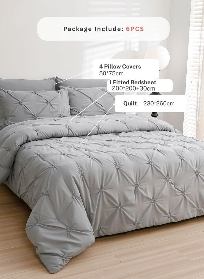 لونا هوم طقم لحاف مقاس كينج، طقم سرير مفرش 6 قطع، مطيات بينتك، لون رمادي. - Image 2