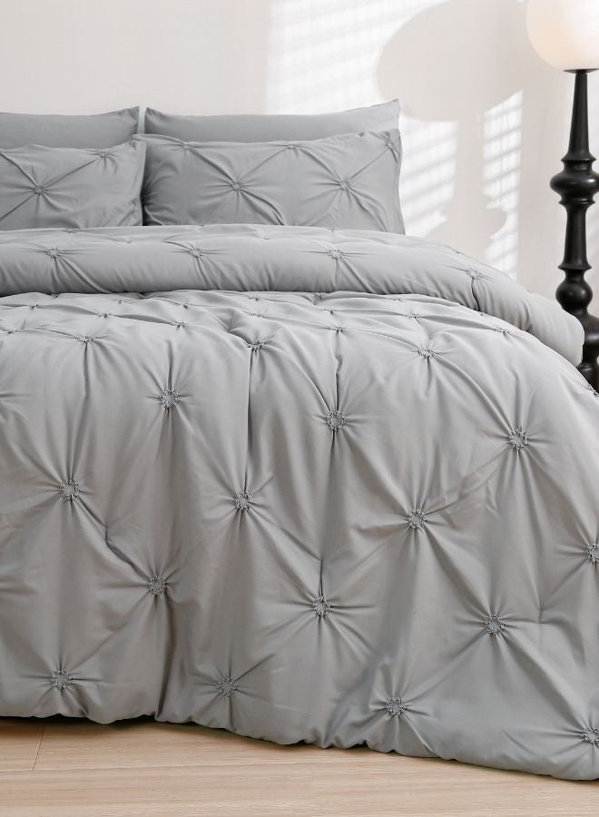 لونا هوم طقم لحاف مقاس كينج، طقم سرير مفرش 6 قطع، مطيات بينتك، لون رمادي. - Image 4