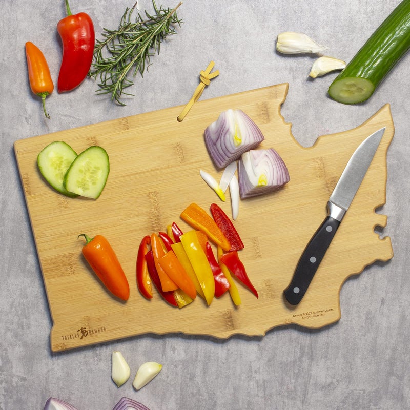Totally Bamboo Washington State Shaped Cutting Board and Charcuterie Serving Platter with Artwork by Summer Stokes, Includes Hang Tie for Wall Display - Image 5