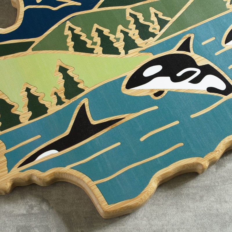Totally Bamboo Washington State Shaped Cutting Board and Charcuterie Serving Platter with Artwork by Summer Stokes, Includes Hang Tie for Wall Display - Image 2