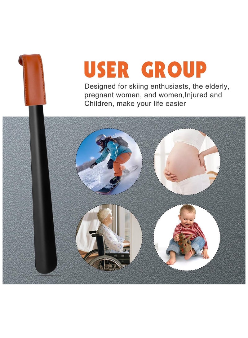2 PCS Metal Shoe Horns,42 CM Stainless Steel Shoehorn 19 CM Travel Short Shoe Lifter Shoes Helper Stick for Men Women Seniors Kids (Black) - Image 3