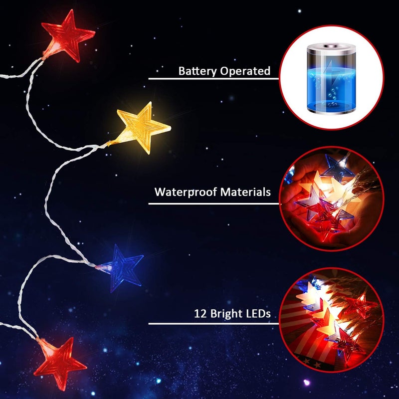 كلاراكو أضواء عيد الاستقلال من كلاركو، سلسلة من 12 مصباح ليد ساطع مع لافتة أعلام أمريكية، حديقة الرابع من يوليو، ديكور داخلي وخارجي (مثلث) - Image 3
