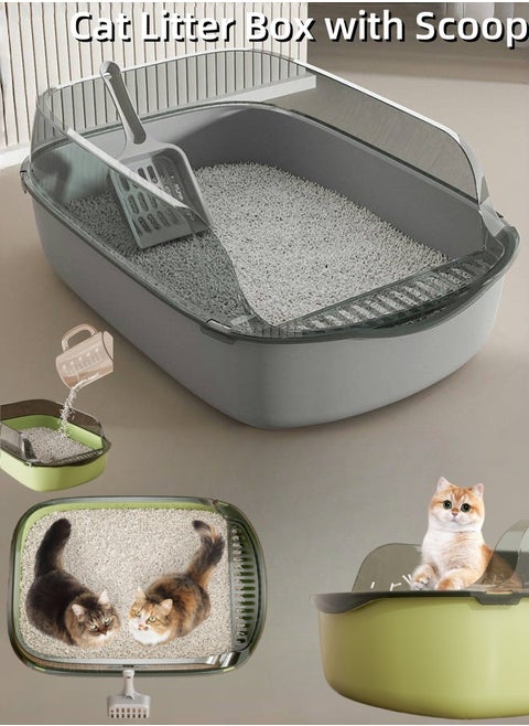 Oversized Semi-Closed Cat Litter Box with High Fence Kitten Toilet,Splash-Proof Detachable Potty Tray Toilet with Plastic Scoop & Deodorizing Bag, Easy to Clean, Suitable for All Kinds of Litter