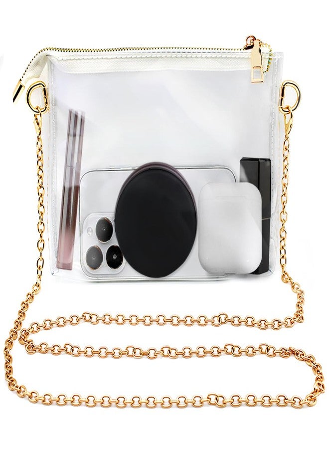 lyfLux Stadium Approved Clear Crossbody Bag for Women, Transparent Purse with Gold Chain, Waterproof Concert Bag for Sporting Events, Music Festivals, Concerts (20x13x2cm, 120cm Chain) - Image 1