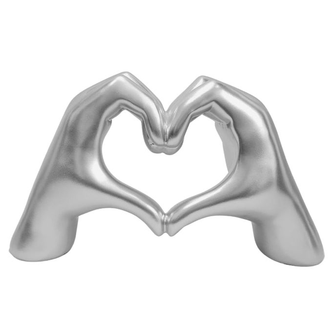 HEART HANDS SCULPTURE GIFT SILVER LOVE SIGN DECOR FINGERS GESTURE STATUE HEART SHAPE FIGURINE GRAY FRIENDSHIP BRACELET HOLDER SILVER