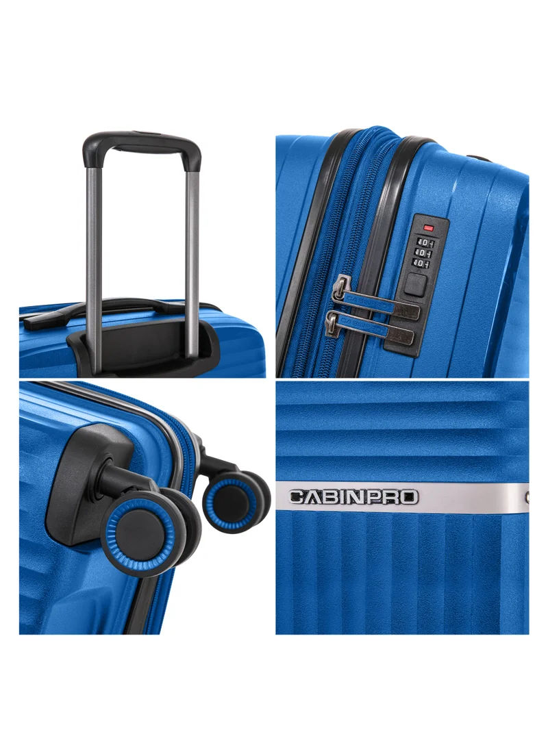 CABINPRO Light Weight PP Fashion Trolley Luggage Set of 3 Expandable Hard Case Suitcase with Safe Zipper and 4 Quite 360° Double Spinner Wheels CP002 Sapphire Blue