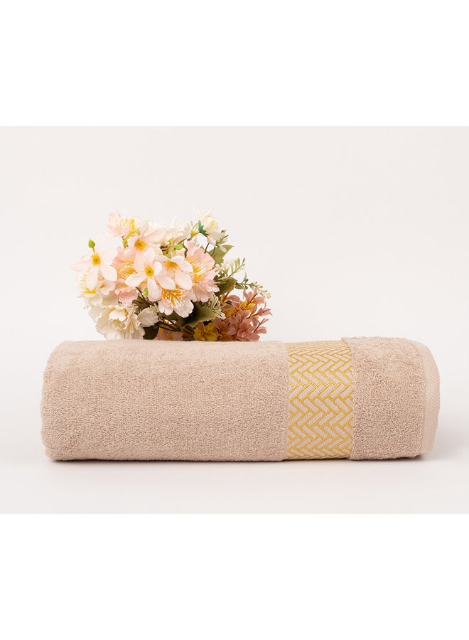 White Rose ARROW JACQUARD TOWELS - 500 GSM - 100% Cotton Terry - Jacquard Border- 1 Bath Sheet 80X160 cm- Luxury Touch - Extra Absorbent- Camel  - Image 1