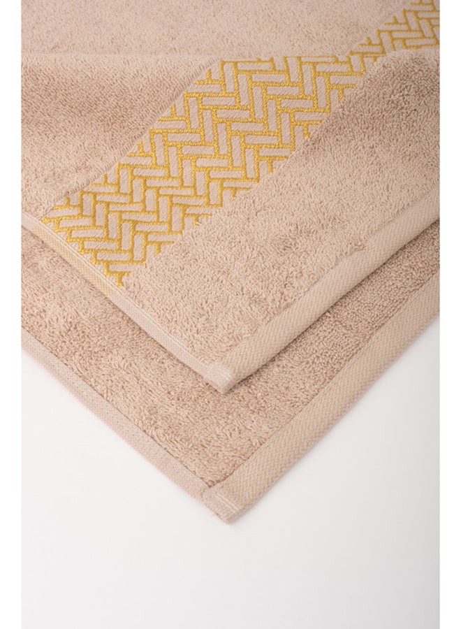 White Rose ARROW JACQUARD TOWELS - 500 GSM - 100% Cotton Terry - Jacquard Border- 1 Bath Sheet 80X160 cm- Luxury Touch - Extra Absorbent- Camel  - Image 5