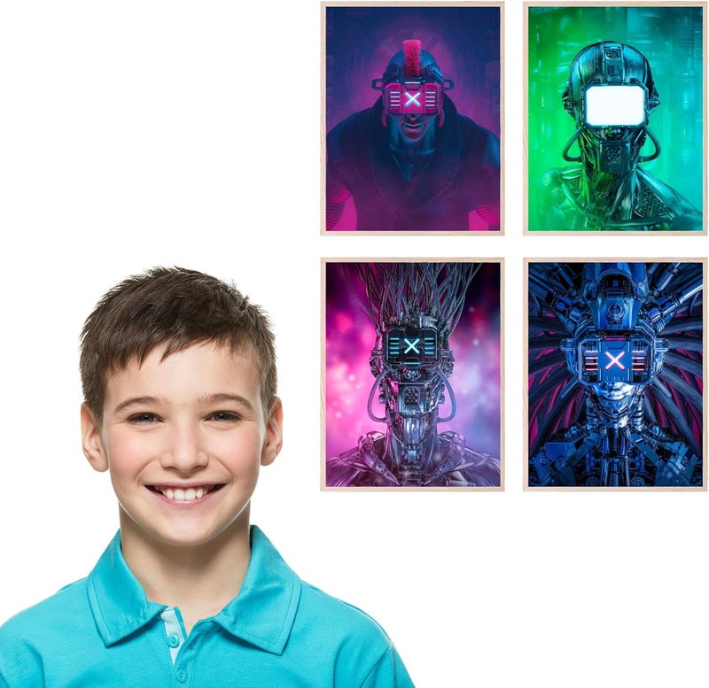 Insire Futuristic Cyberpunk Gaming Posters - Set of 4 Wall Art Neon Decor for Boys Room - (8x10") Unframed - Image 5