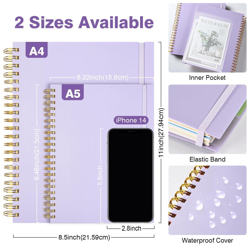 OMEYA Spiral Notebook 8.5" x 11", 5 Subject Notebooks College Ruled with Removable Dividers, 300 Pages 100GSM Thick Spiral Writing Journal for Women & Men, Large A4 Lined Journal Notebooks for Work, School - Image 5