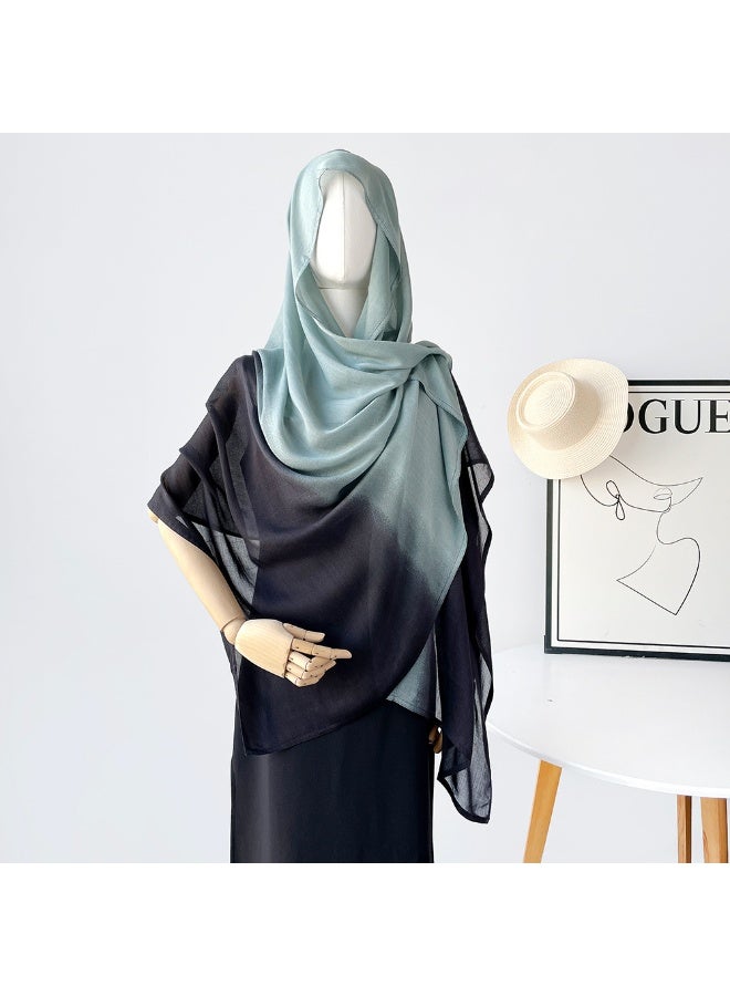 180x90cm Elegant Gradient Shawl Scarf - Cyan and Black Gradient Lightweight Chiffarob, Versatile Hijab, Prayer Shawl, Abaya Wrap for Women
