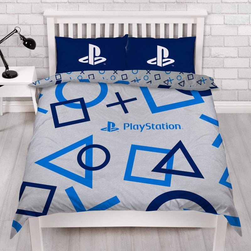 Character World Playstation Blue Double Duvet Cover Officially Licensed Sony Playstation Reversible Two Sided Gaming Bedding Design with Matching Pillowcase Polycotton Blue PYSBLEDD001UK2