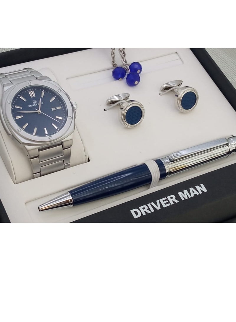 DRIVERMAN A luxurious and complete Driver Man men's set consisting of a watch, cufflinks, a pen, and a rosary.