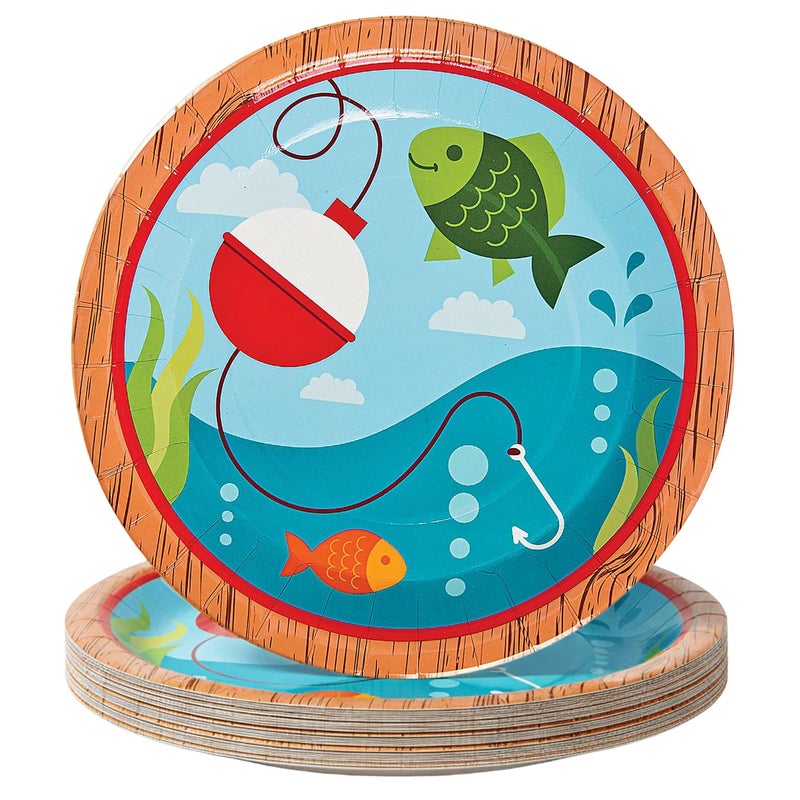 Fun Express Little Fisherman Party Paper Dinner Fishing Themed Decoration Paper Plates Fishing Disposable Dessert Plates for Little Fisherman Birthday Events Party Supplies 8 Pieces - Image 3