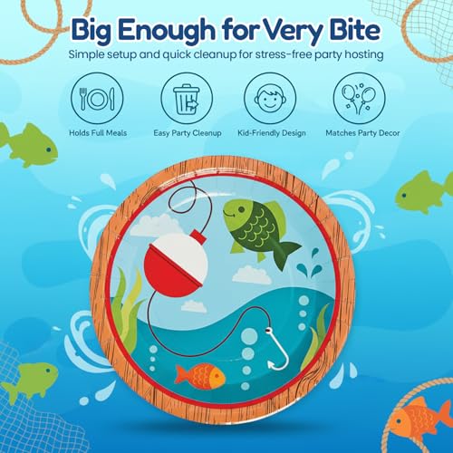 Fun Express Little Fisherman Party Paper Dinner Fishing Themed Decoration Paper Plates Fishing Disposable Dessert Plates for Little Fisherman Birthday Events Party Supplies 8 Pieces - Image 5