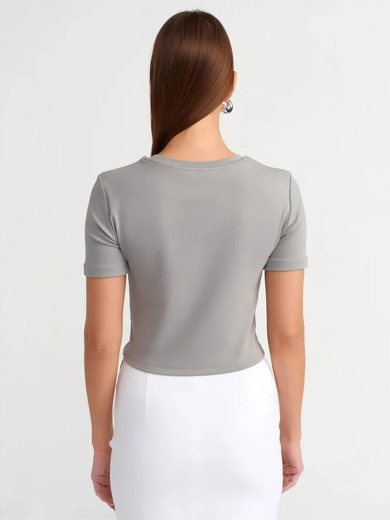 ديلفين Dilvin Women's Slim Fit Crop Crew Neck T-Shirt