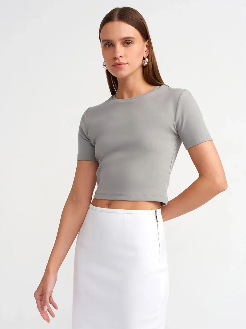 ديلفين Dilvin Women's Slim Fit Crop Crew Neck T-Shirt