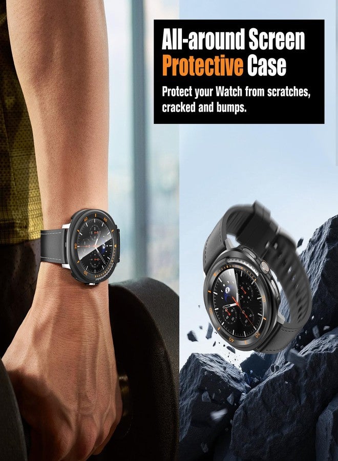 Fintie 2 Pack Case Built in Tempered Glass Screen Protector Compatible with Samsung Galaxy Watch 8 Classic 46mm 2025, Hard PC Case Overall Protective Cover, Black - Image 3