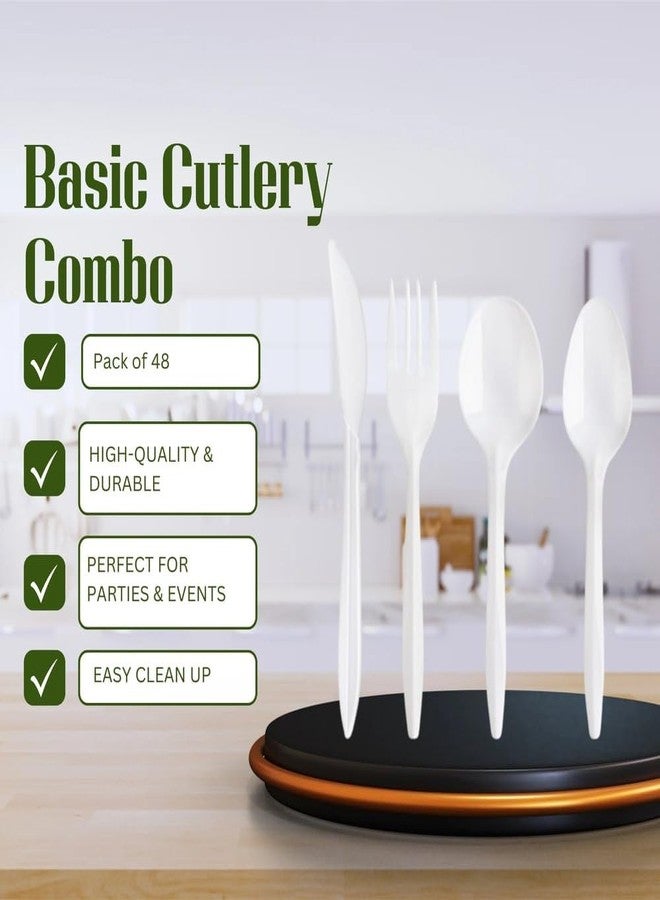 Blue Sky White Mix 48-Piece Disposable Cutlery Combo - Elegant & Sturdy Plastic Utensils for Parties, Catering, and Everyday Use - Image 3