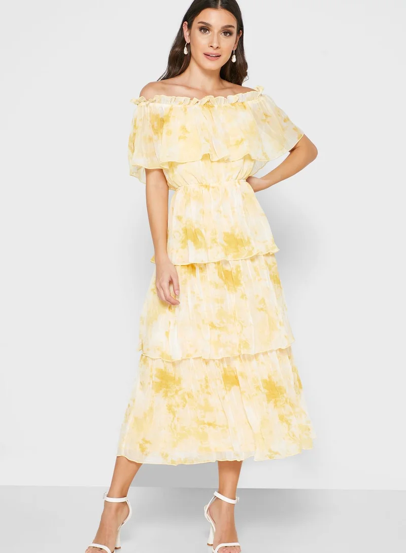 English Factory Tie Dye Bardot Layered Dress