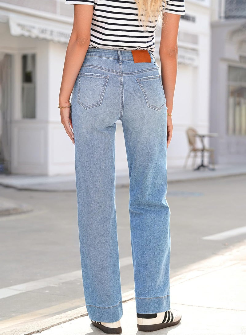 Sidefeel Jeans for Women Western Outfit High Waisted Drawstring Wide Leg Denim Pants Iceland Blue Size 8 - Image 2