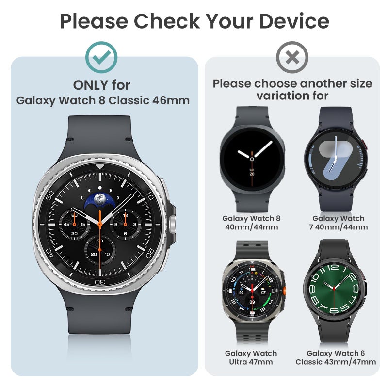 Tensea Multipack for Samsung Galaxy Watch 8 Classic Screen Protector Case 46mm Accessories, Hard PC Bumper/HD Anti-Fog Tempered Glass Protective Film, Face Cover Set for Women Men - Image 2