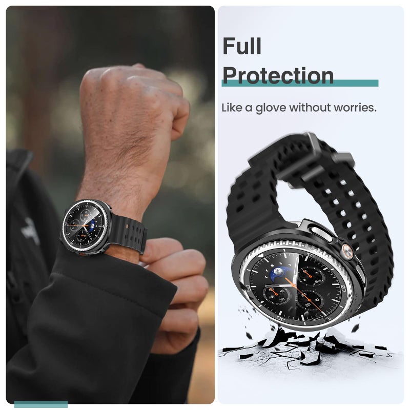 Tensea Multipack for Samsung Galaxy Watch 8 Classic Screen Protector Case 46mm Accessories, Hard PC Bumper/HD Anti-Fog Tempered Glass Protective Film, Face Cover Set for Women Men - Image 5