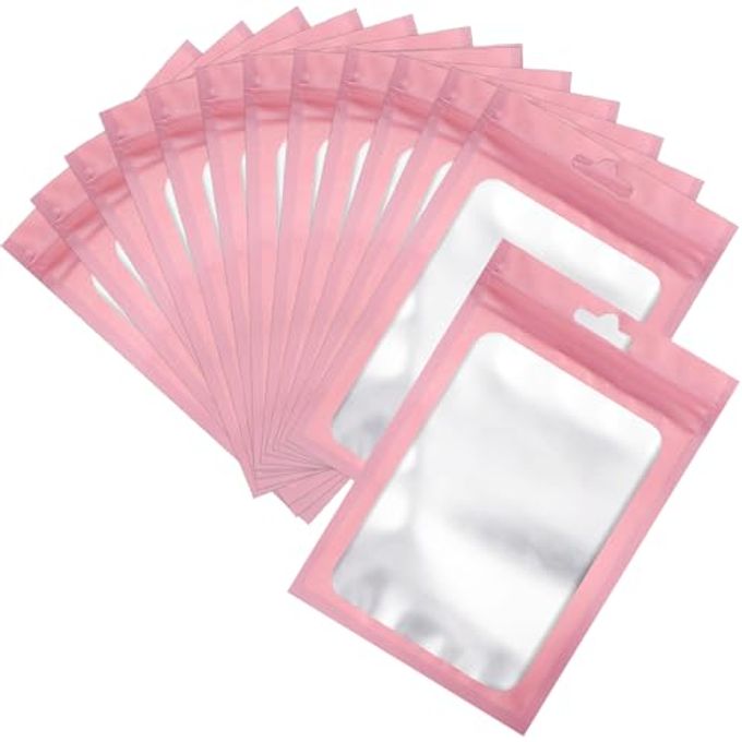 Arsmat 100 Pcs Resealable Mylar Bags, Sealable Odor Proof Foil Pouch Bag with Clear Window, Small Bussiness Packaging Supplies (Pink, 4 X 6 Inch) - Image 1