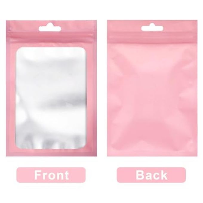 Arsmat 100 Pcs Resealable Mylar Bags, Sealable Odor Proof Foil Pouch Bag with Clear Window, Small Bussiness Packaging Supplies (Pink, 4 X 6 Inch) - Image 5