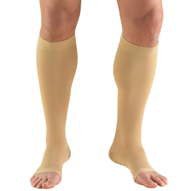 Truform 1520 mmHg Compression Stockings for Men and Women Knee High Length Open Toe Beige Large