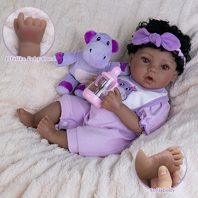 EKOKIZ Reborn Baby Doll 18 African American Baby Dolls Realistic Newborn Girl with Poseable Limbs Weighted Body  Handcrafted Features Collectible Gift Set Includes Bassinet Outfit  Accessories - Image 3