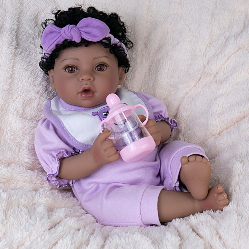 EKOKIZ Reborn Baby Doll 18 African American Baby Dolls Realistic Newborn Girl with Poseable Limbs Weighted Body  Handcrafted Features Collectible Gift Set Includes Bassinet Outfit  Accessories - Image 2