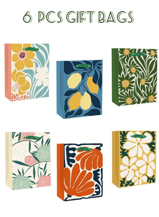 qiqee 7.9"x4.3"x9.6" 6PCS Clash Flowers Paper Gift Bags with Tissue Paper Handles Medium Size Bags（6pcs Bags +18pcs Tissue Paper ） - Image 2