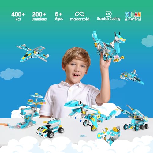 Makerzoid Coding Robot Kit for Kids, 200-in-1 RC Robot Building Toys with Motor Sensor,Scratch JR Coding Set with 36 Video Courses, Birthday Childrens' Day Gift for Kids 6+ (400+ Blocks) - Image 2