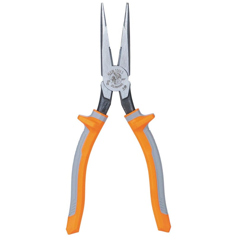 Klein Tools 2038RINS Pliers Made in USA Electricians Insulated Long Nose SideCutting Pliers 1000V Rated Induction Hardened Knives 8Inch