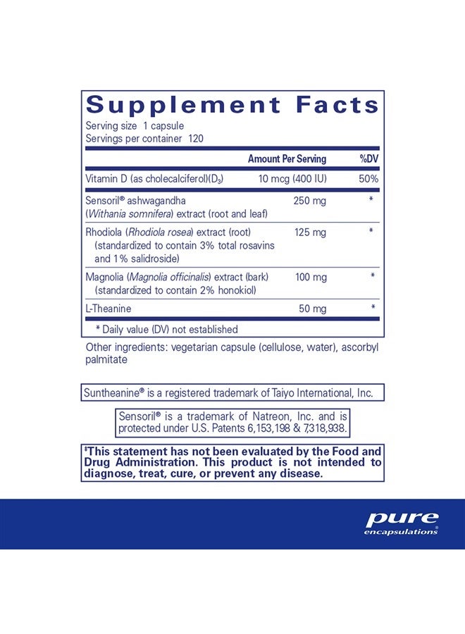 Pure Encapsulations كورتيزول كالم | مكمل غذائي لدعم الاسترخاء والنوم المريح أثناء أوقات التوتر العرضي* | 120 كبسولة - Image 2