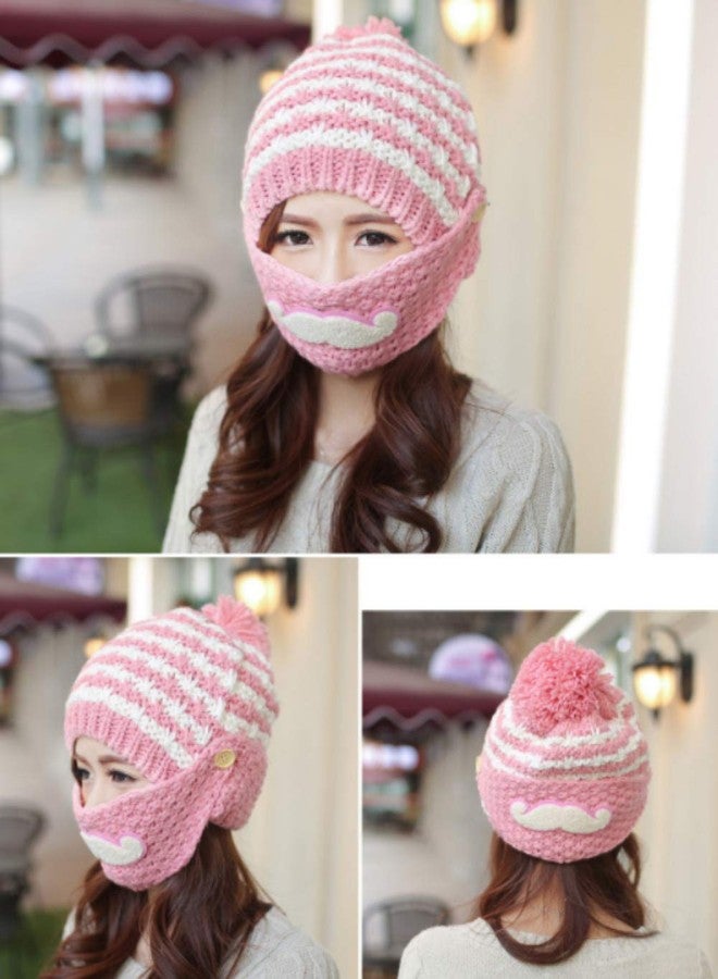 Krystle Kids Soft & Style Knitted Woolen Cap with Woolen Mask,Warm Winter Woolen Cap for Girl's fit for 8 to 15 Year Kids (Light Pink) - Image 3