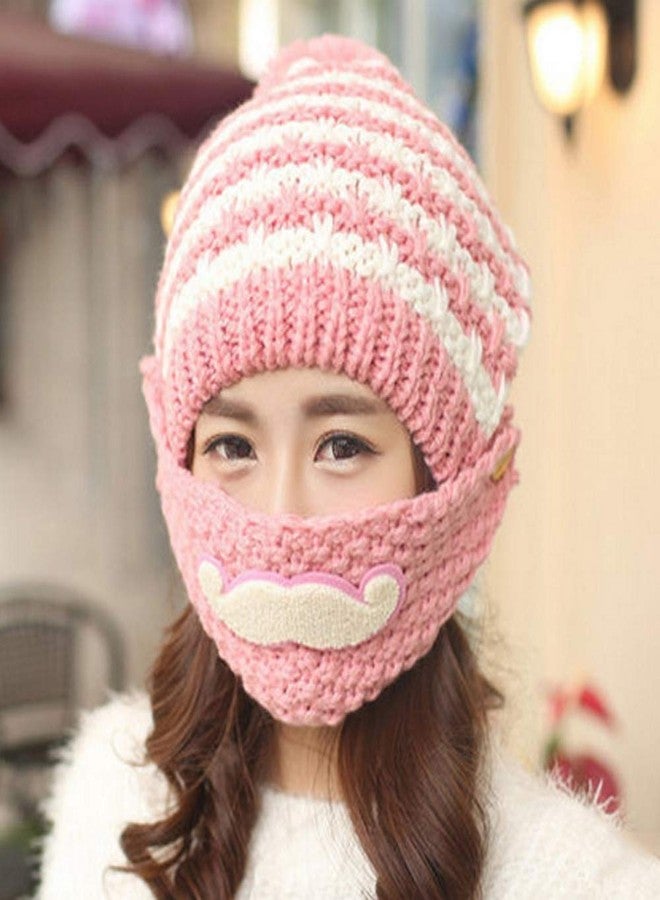 Krystle Kids Soft & Style Knitted Woolen Cap with Woolen Mask,Warm Winter Woolen Cap for Girl's fit for 8 to 15 Year Kids (Light Pink) - Image 2