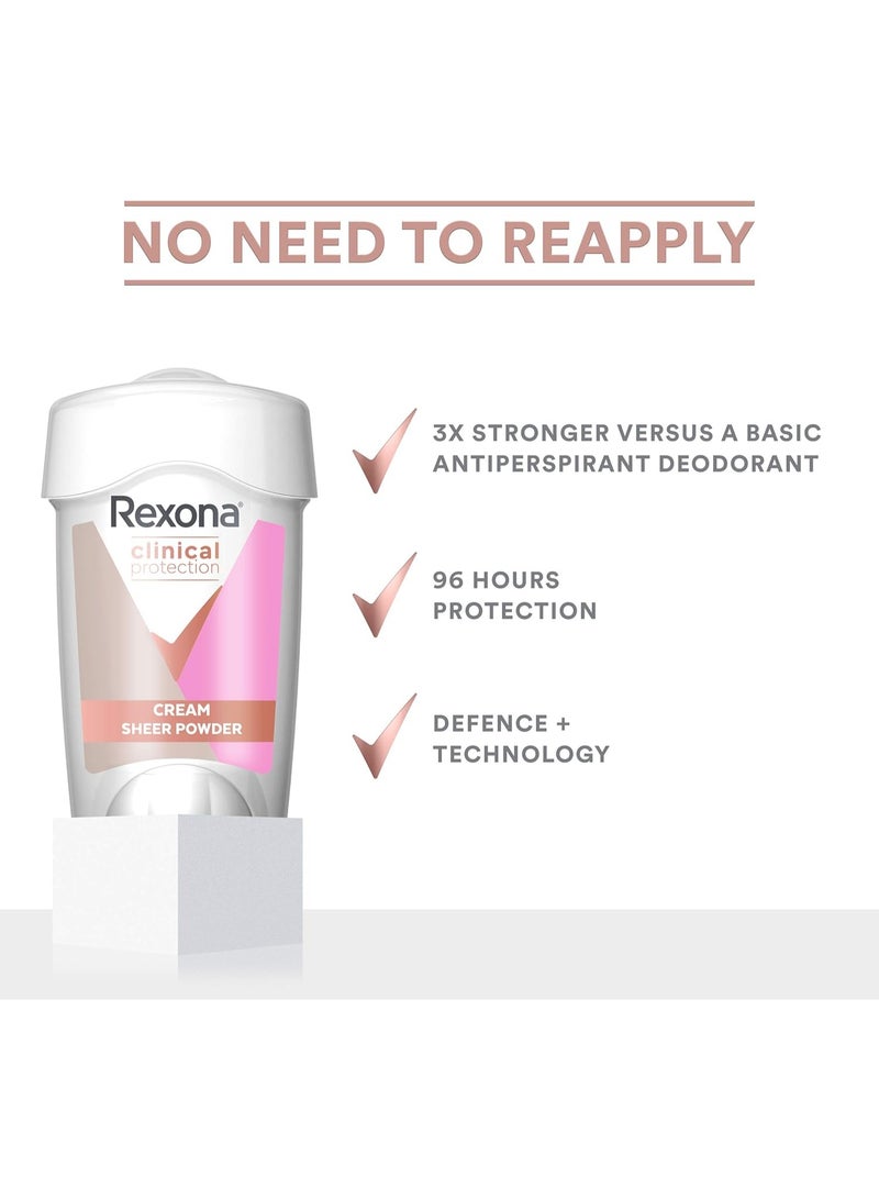Rexona Women Clinical Antiperspirant Cream Stick Deodorant Sheer Powder, 45ml, 96 Hour Protection - Image 5