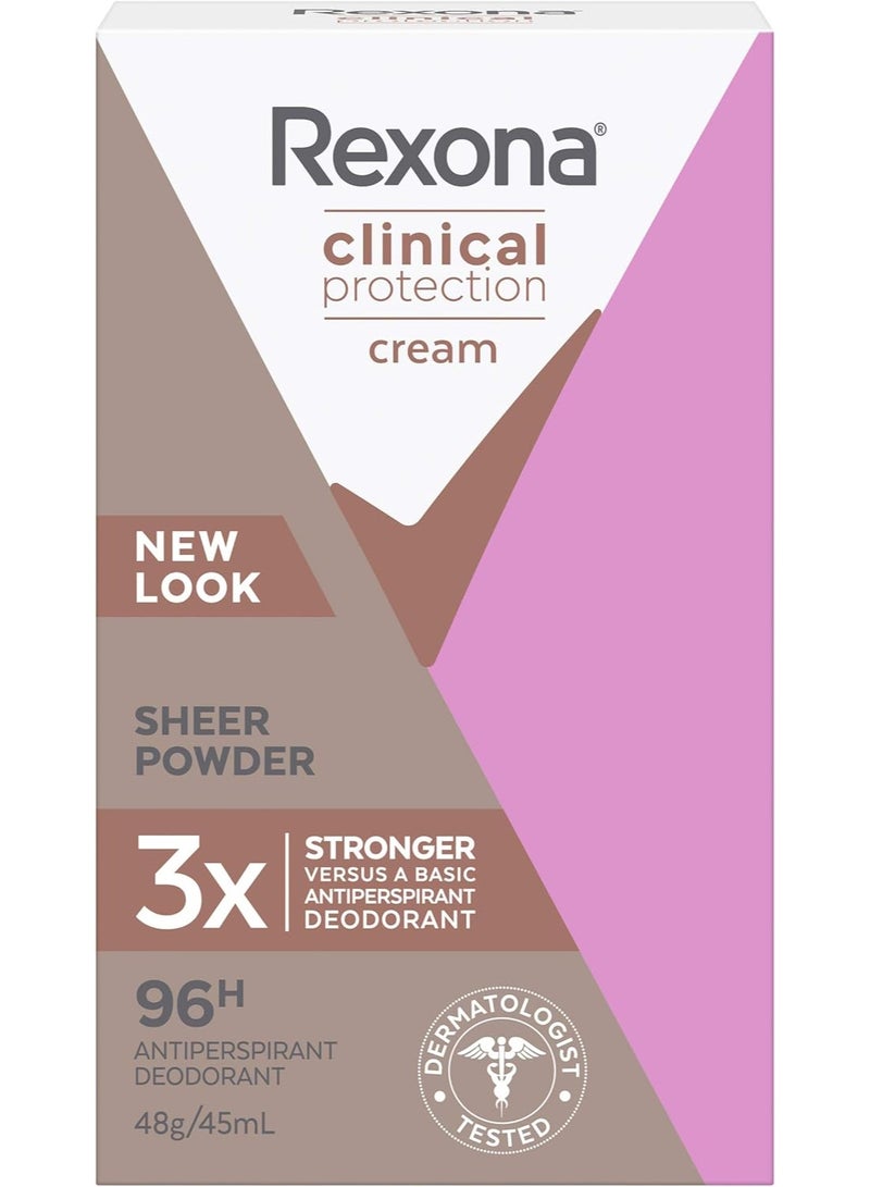 Rexona Women Clinical Antiperspirant Cream Stick Deodorant Sheer Powder, 45ml, 96 Hour Protection - Image 3