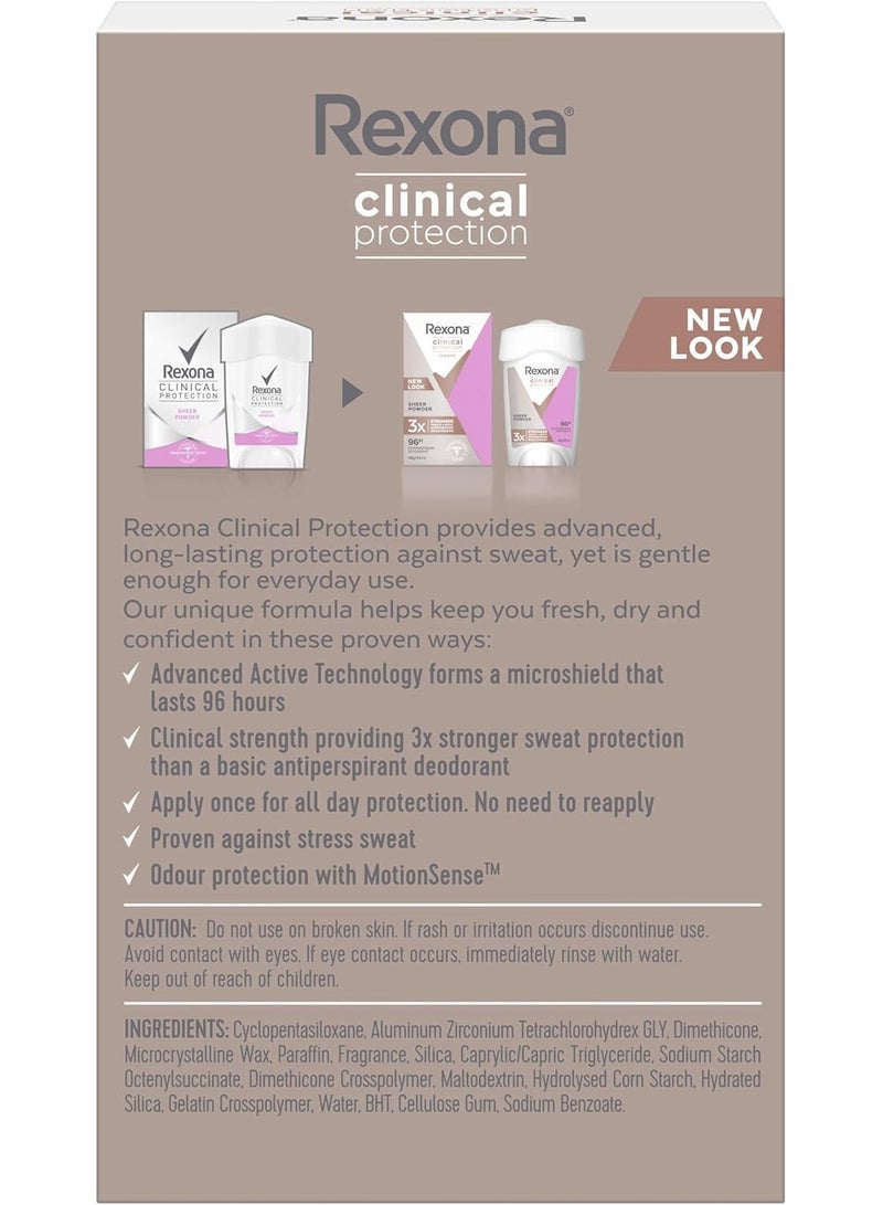 Rexona Women Clinical Antiperspirant Cream Stick Deodorant Sheer Powder, 45ml, 96 Hour Protection - Image 2