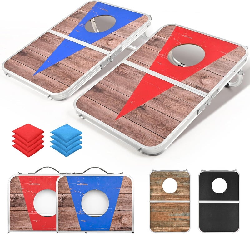 ROPODA Portable Cornhole Board Set with 8 Bean Bags - Lightweight Aluminum Alloy Edging for Outdoor Games - Image 1