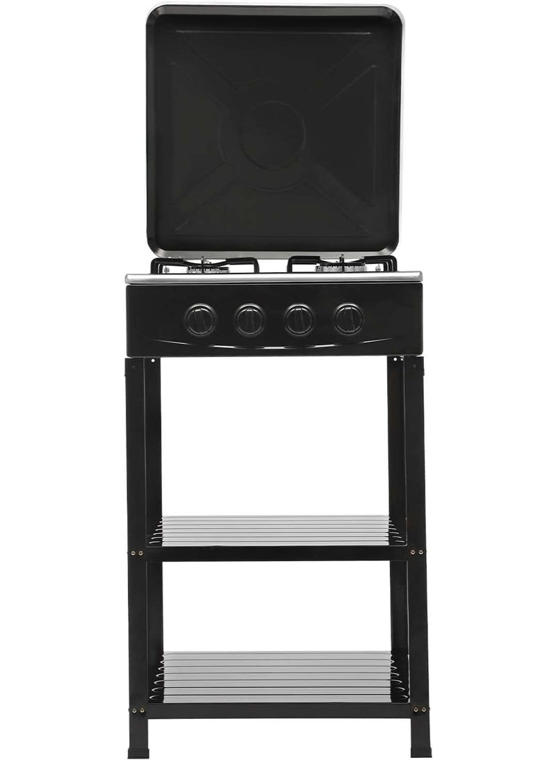 Olympia 4 Burner Gas Stove with Wind Guard, Portable Gas Stove with Removable Leg Stand and 2 Storage Shelves for RV, Apartment, Outdoor Cooking. - Image 2